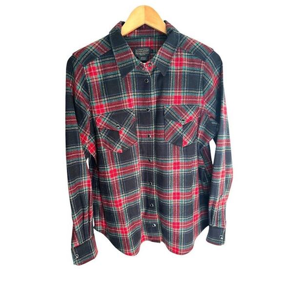 Pendleton 100% Virgin Wool Plaid Shirt Womens Large L Pearl Button Up Western - Picture 1 of 5
